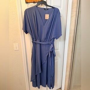 BloomChic Plain Dolman Sleeve Pocket Belted Surplice Neck Flutter Dress